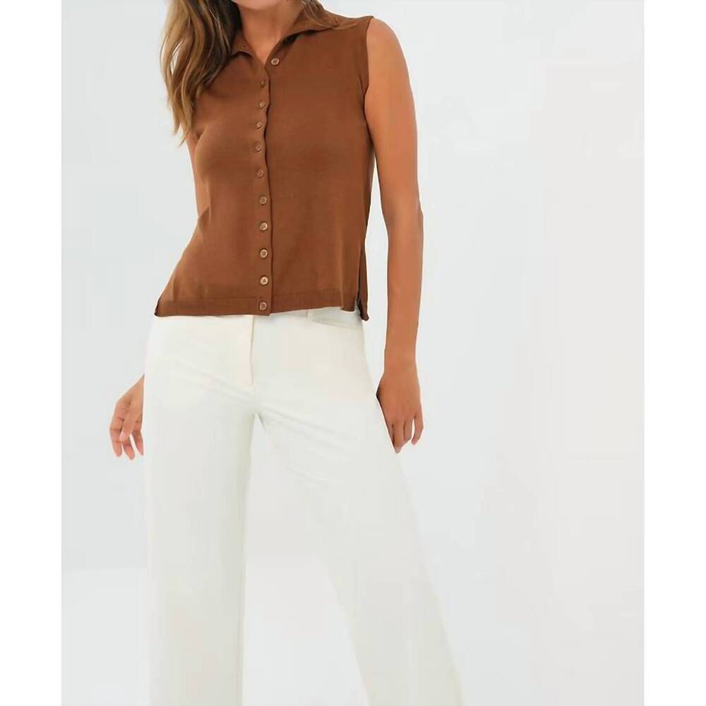 NEW ANATOMIE viola sweater knit sleeveless button down top in brunette